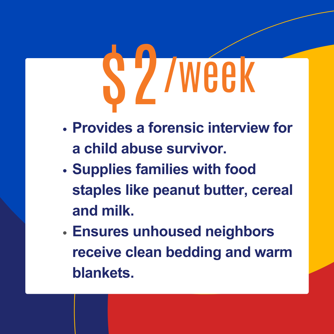 A graphic image showing what a $2/week donation to United Way could fund.