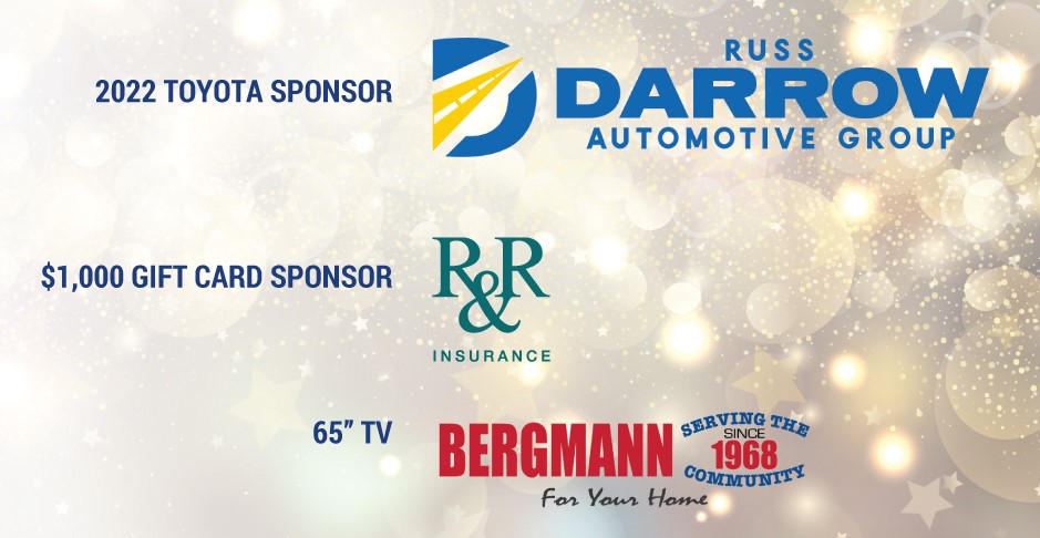 Image of the 2022 campaign sponsor logos, including Russ Darrow, R&R Insurance and Bergmann TV