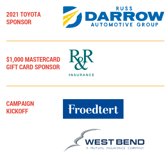 A graphic with logos for Russ Darrow, R&R Insurance, West Bend Mutual Insurance and Froedtert Health