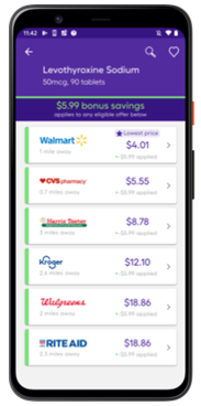 Image of phone showing prescription drug discounts using SingleCare